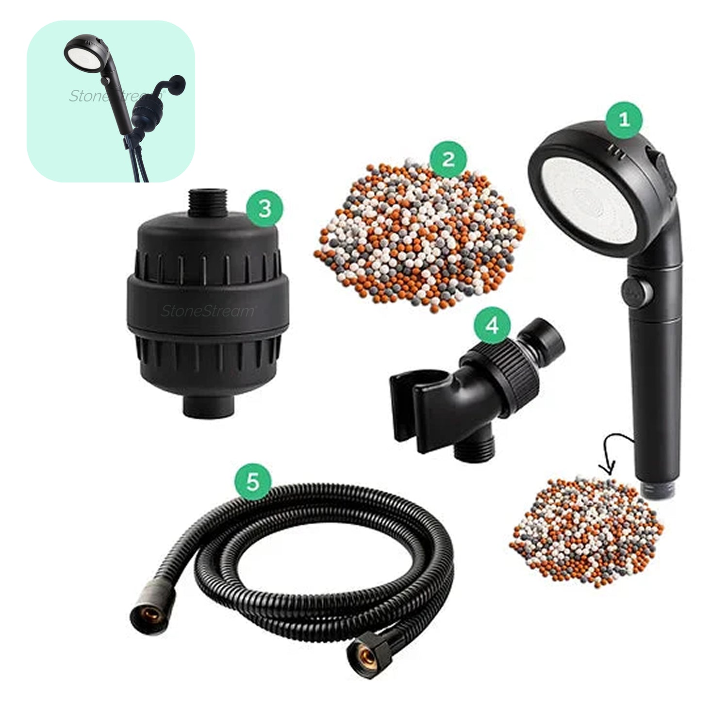 Svart Ecopower dusjhode