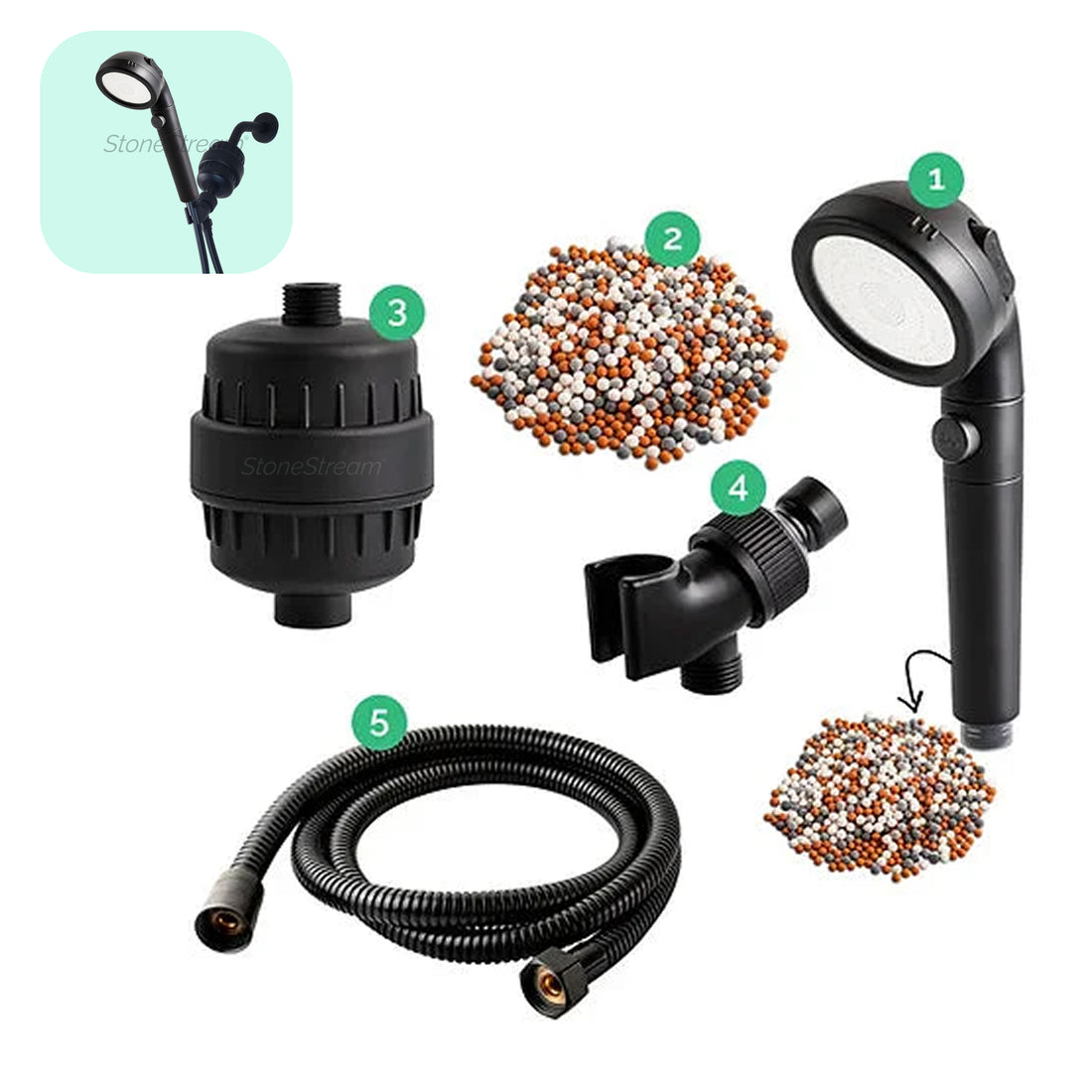 Hard Water Filtration Kit Black Ionic Stones