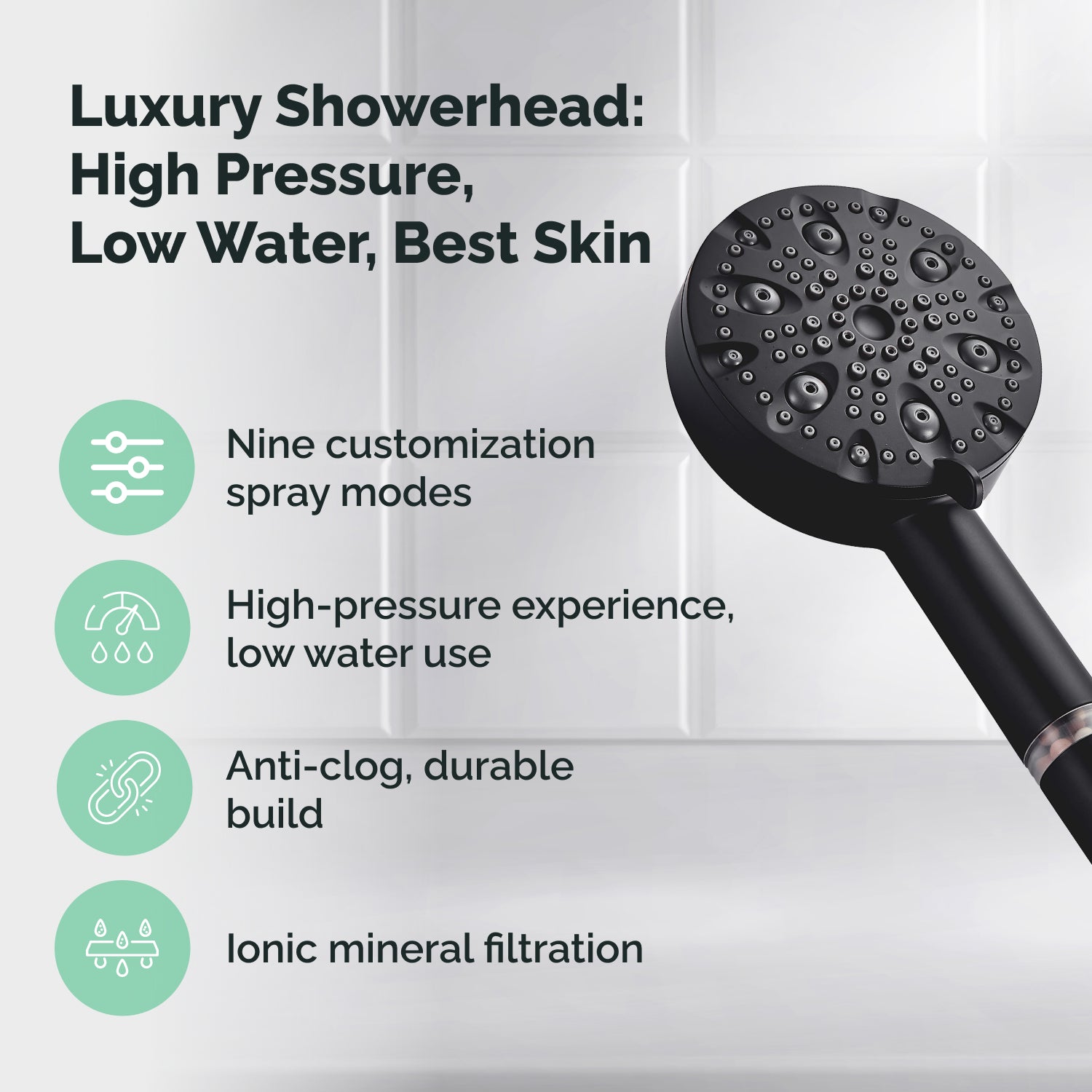9-Mode Luxury Handheld & Wall Combo Shower Head with Filtration Kit