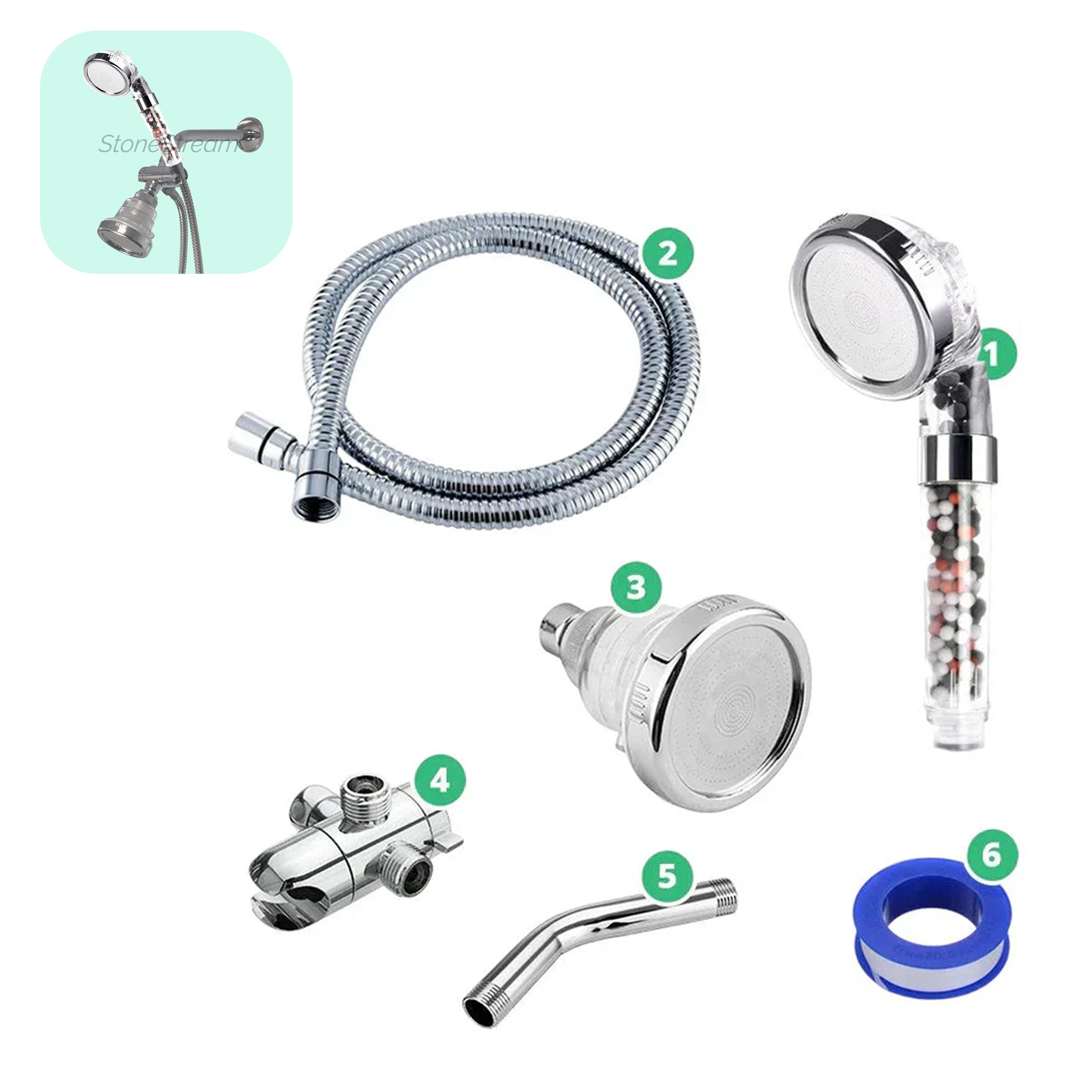 Filtrert ionisk Ecopower-dusjhode, kompatibelt med elektrisk dusj