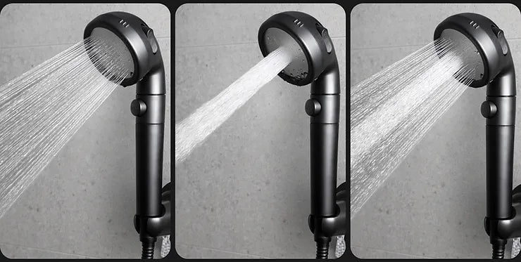 Shower head spray settings showing mist rain and massage water flow patterns