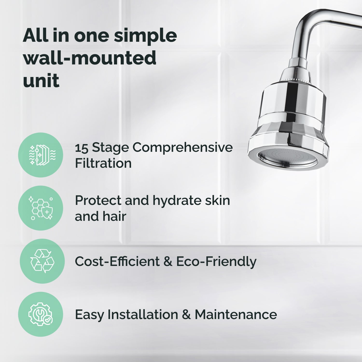 15-trinns filtrering Ecolux Wall Shower Head