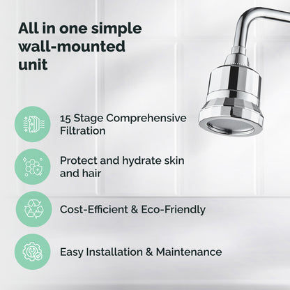15-trinns filtrering Ecolux Wall Shower Head