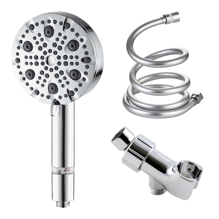 Black High-Pressure Showerhead with Chrome Hose