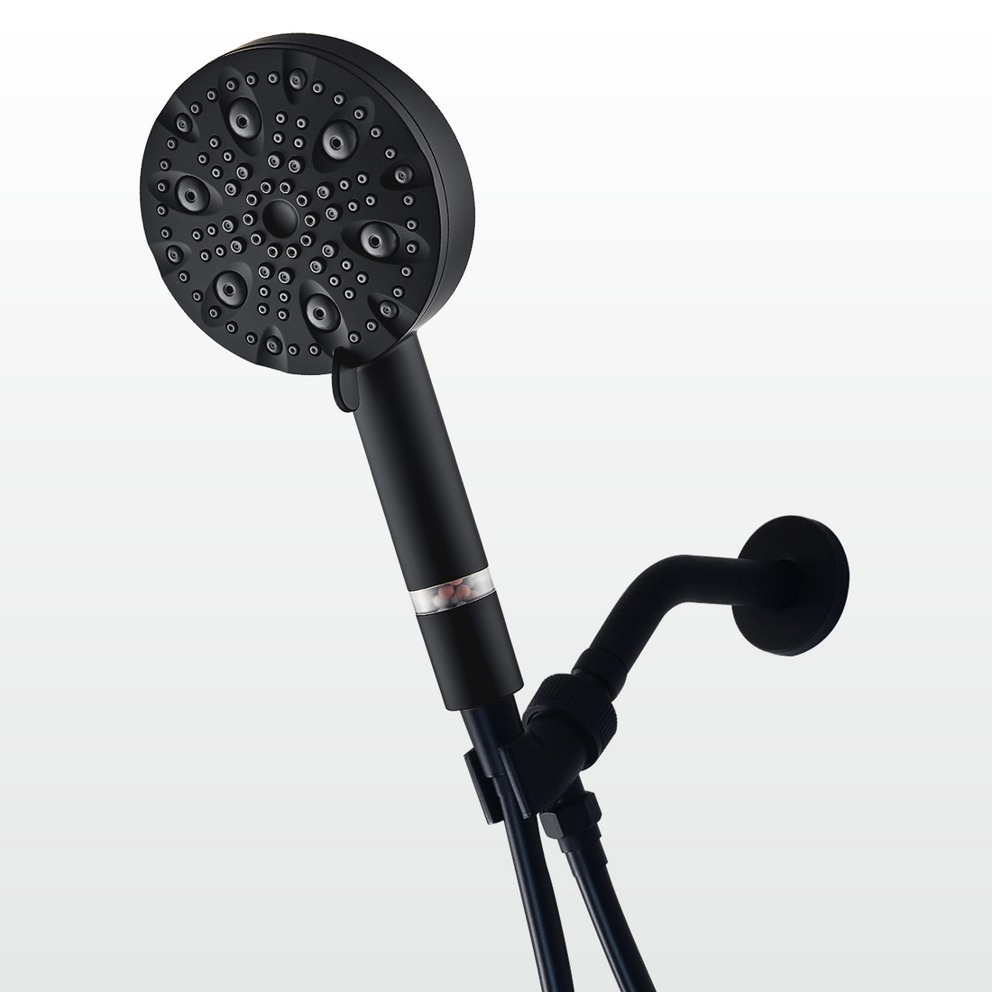 Ecolux 9-modus svart rustfritt stål dusjhode + veggadaptersett