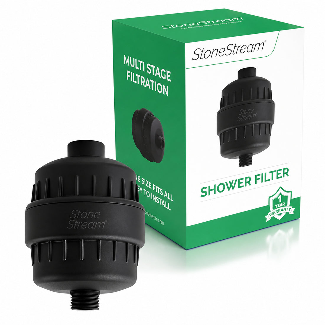 StoneStream Dusjhode med vannfilter for hardt vann