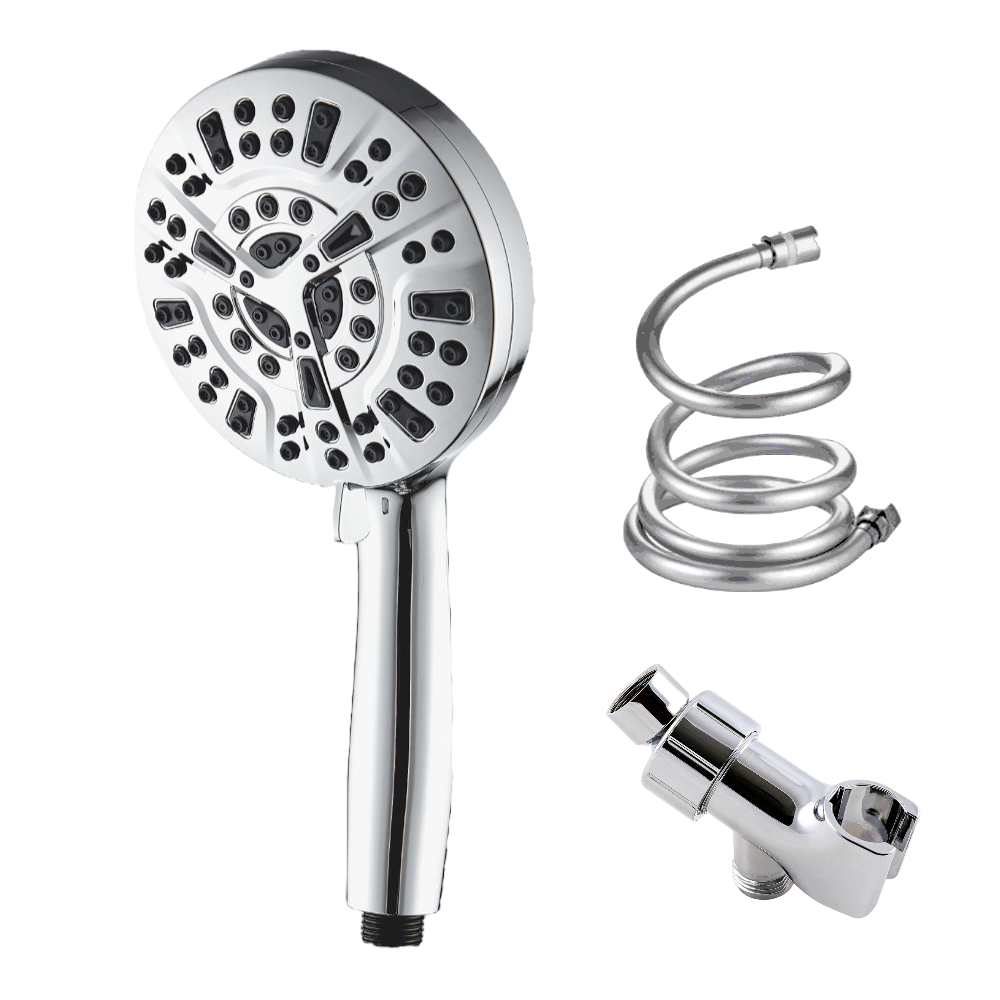 High-pressure Chrome Showerhead with Hose and Wall Adapter